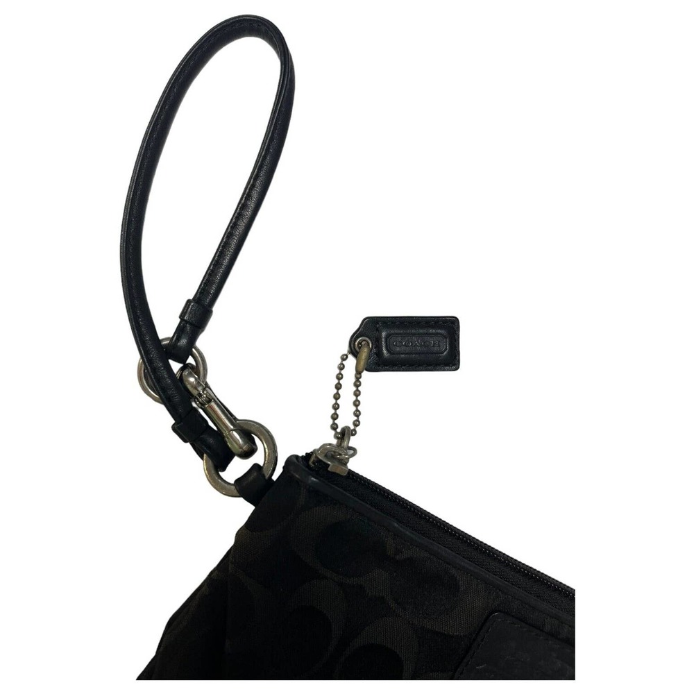 Coach Wristlet Womens Signature Monogram Fabric Zip Closure Black Gray/Green - Picture 5 of 13